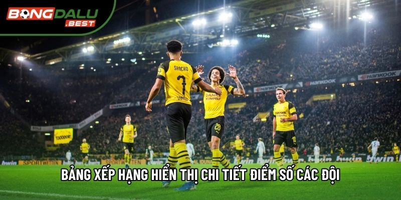 Bảng xếp hạng hiển thị chi tiết điểm số các đội